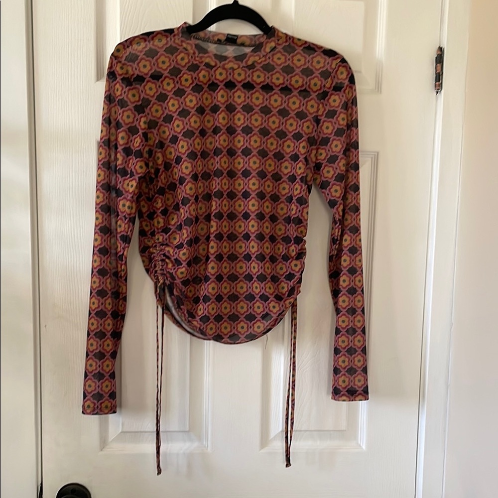Floral sheer mesh y2k 1990s 1970s 1960s long sleeve top